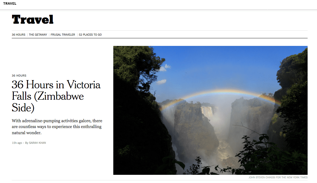 New York Times: 36 Hours in Victoria Falls