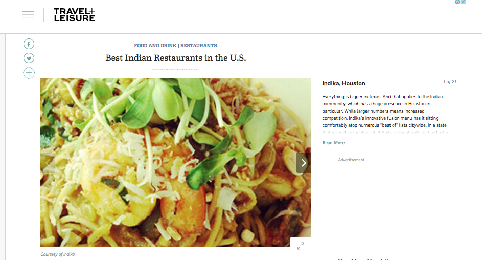 Travel + Leisure: Best Indian Restaurants in the U.S.