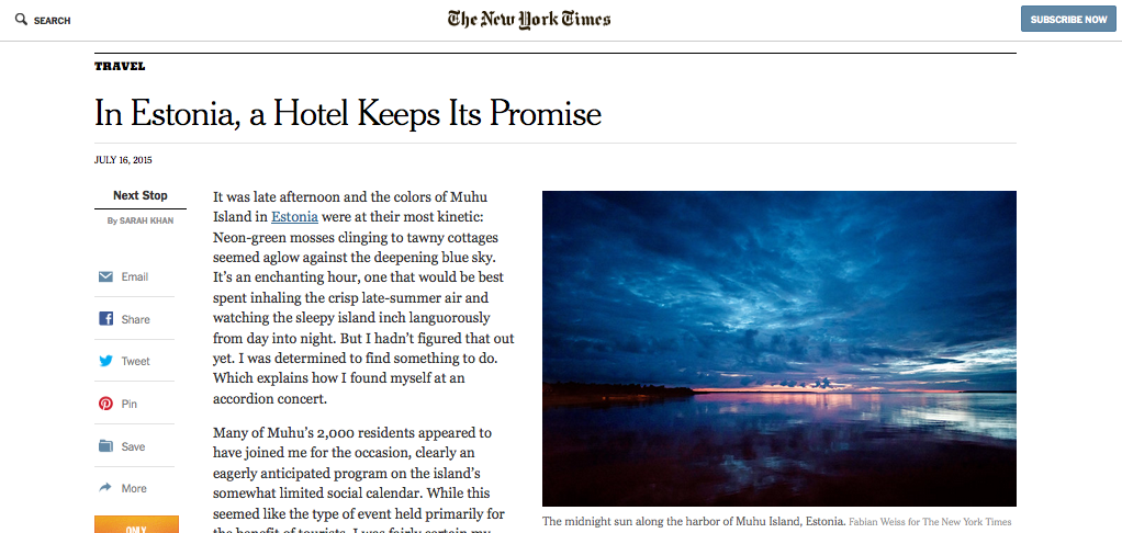 New York Times: In Estonia, a Hotel Keeps Its Promise
