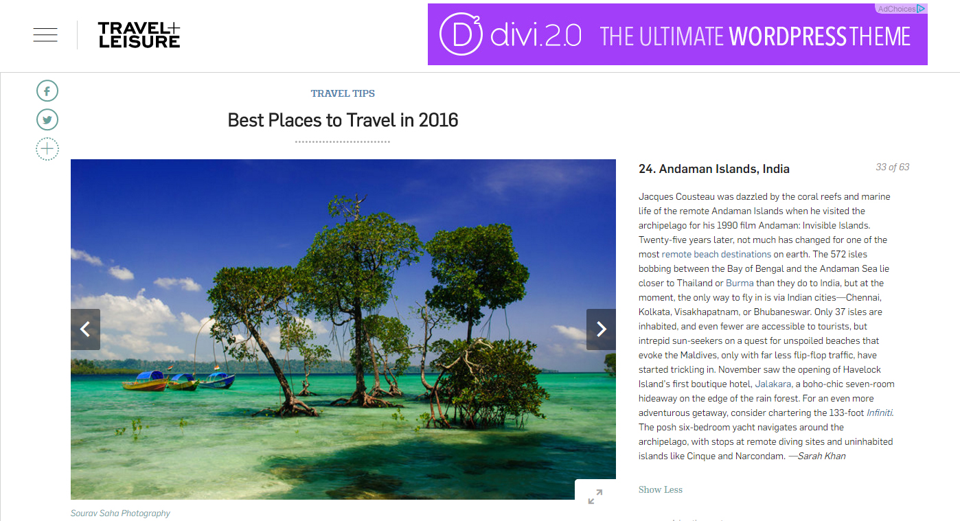 Travel + Leisure: Best Places to Travel in 2016
