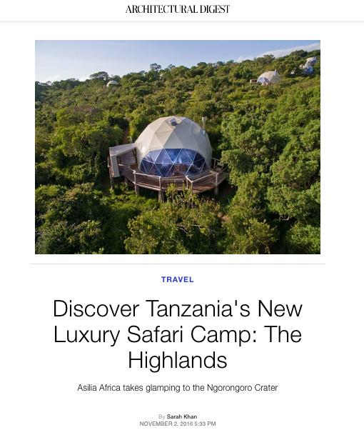 Architectural Digest: Discover Tanzania’s New Luxury Safari Camp: The Highlands