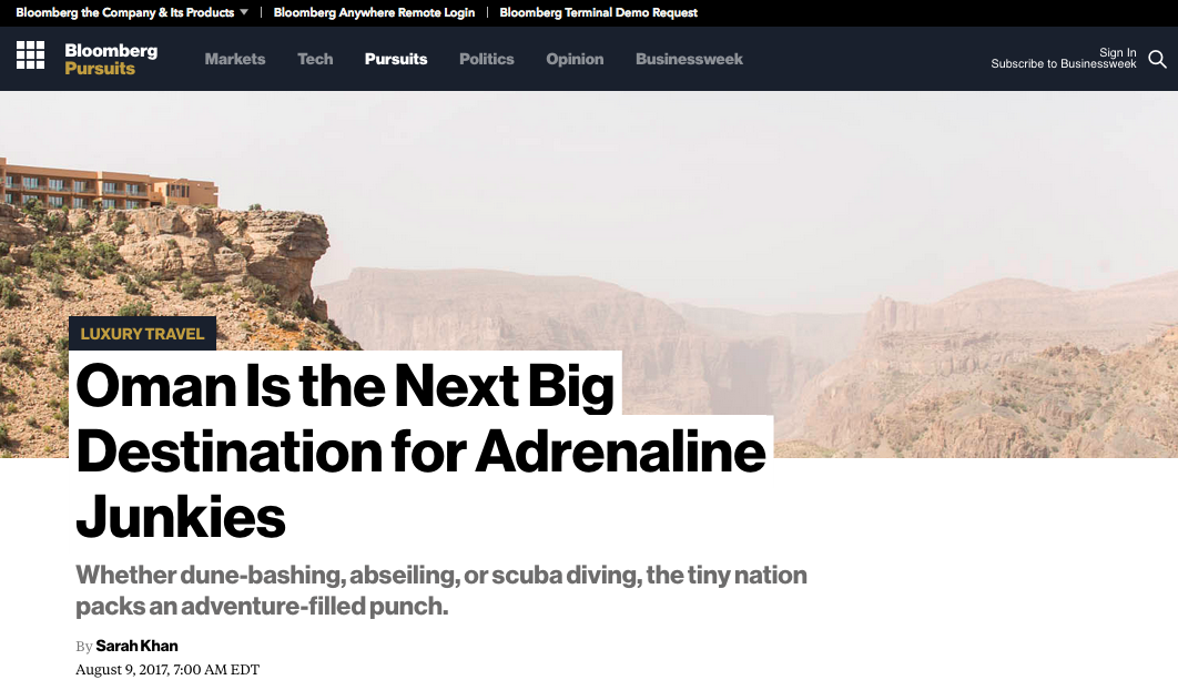 Bloomberg Pursuits: Oman Is the Next Big Destination for Adrenaline Junkies