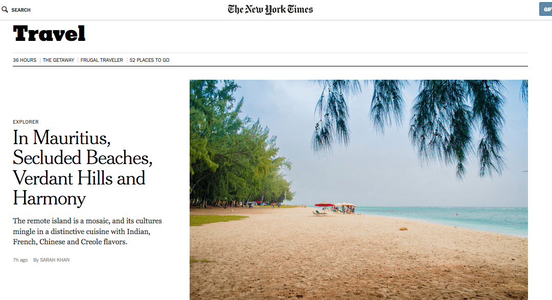 New York Times: In Mauritius, Secluded Beaches, Verdant Hills and Harmony