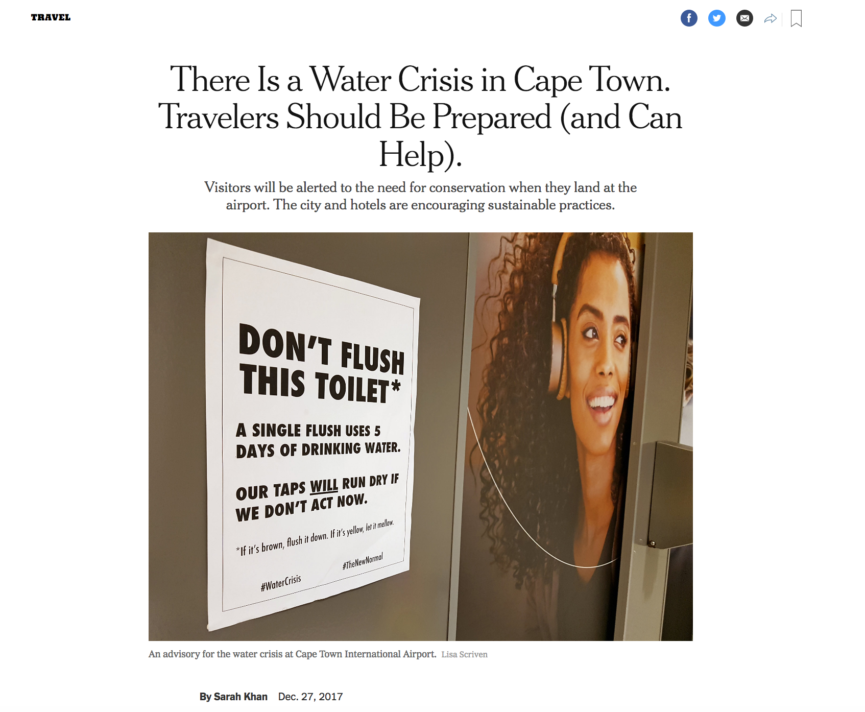 New York Times: There Is a Water Crisis in Cape Town