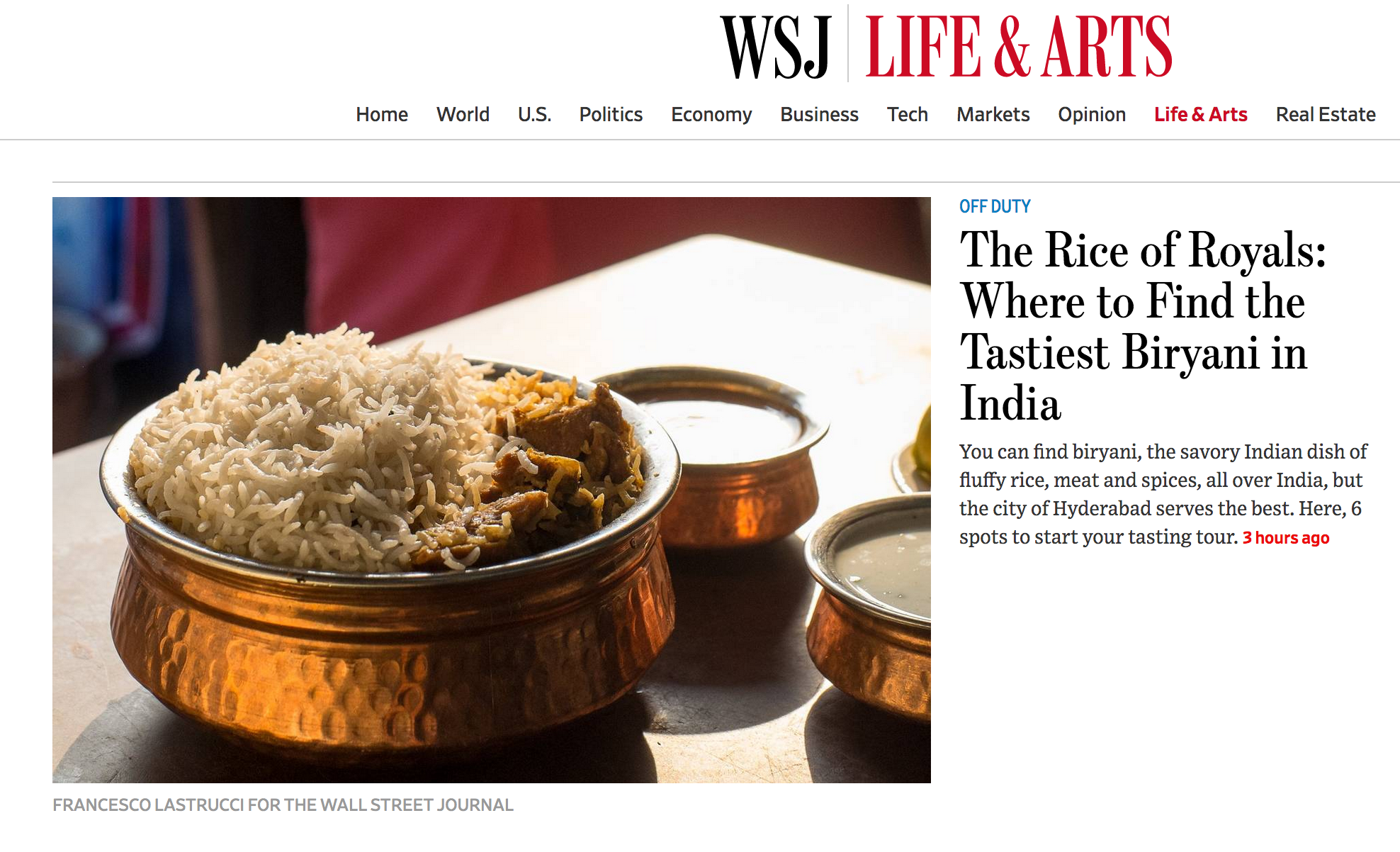 Wall Street Journal: The Rice of Royals – Where to Find the Tastiest Biryani in India