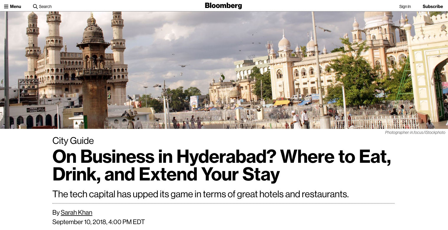 Bloomberg Pursuits: On Business in Hyderabad? Where to Eat, Drink, and Extend Your Stay