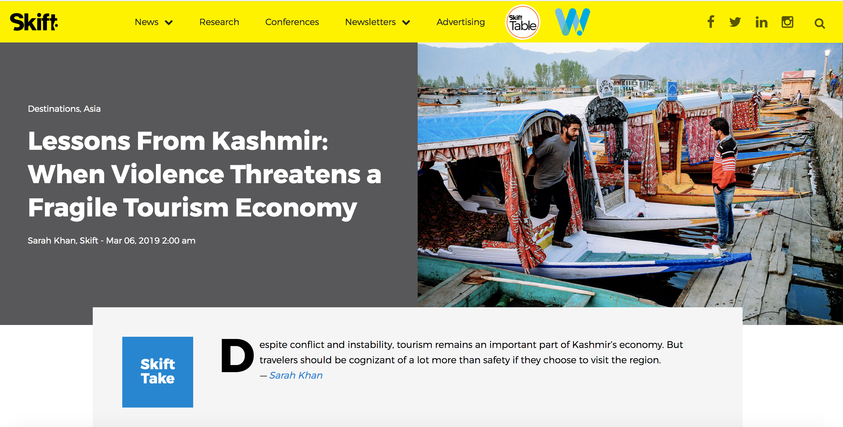 Skift: Lessons From Kashmir – When Violence Threatens a Fragile Tourism Economy