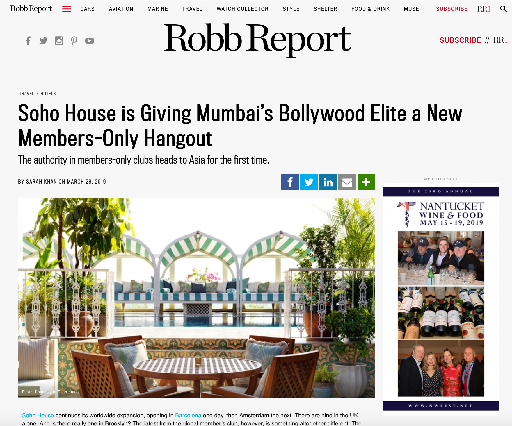 Robb Report: Soho House is Giving Mumbaiâ€™s Bollywood Elite a New Members-Only Hangout