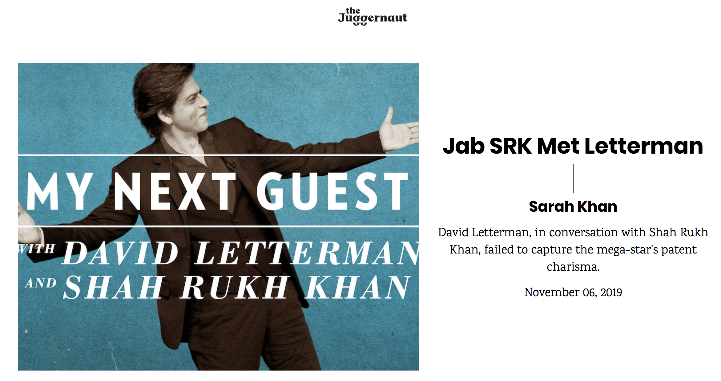 The Juggernaut: When SRK Met Letterman