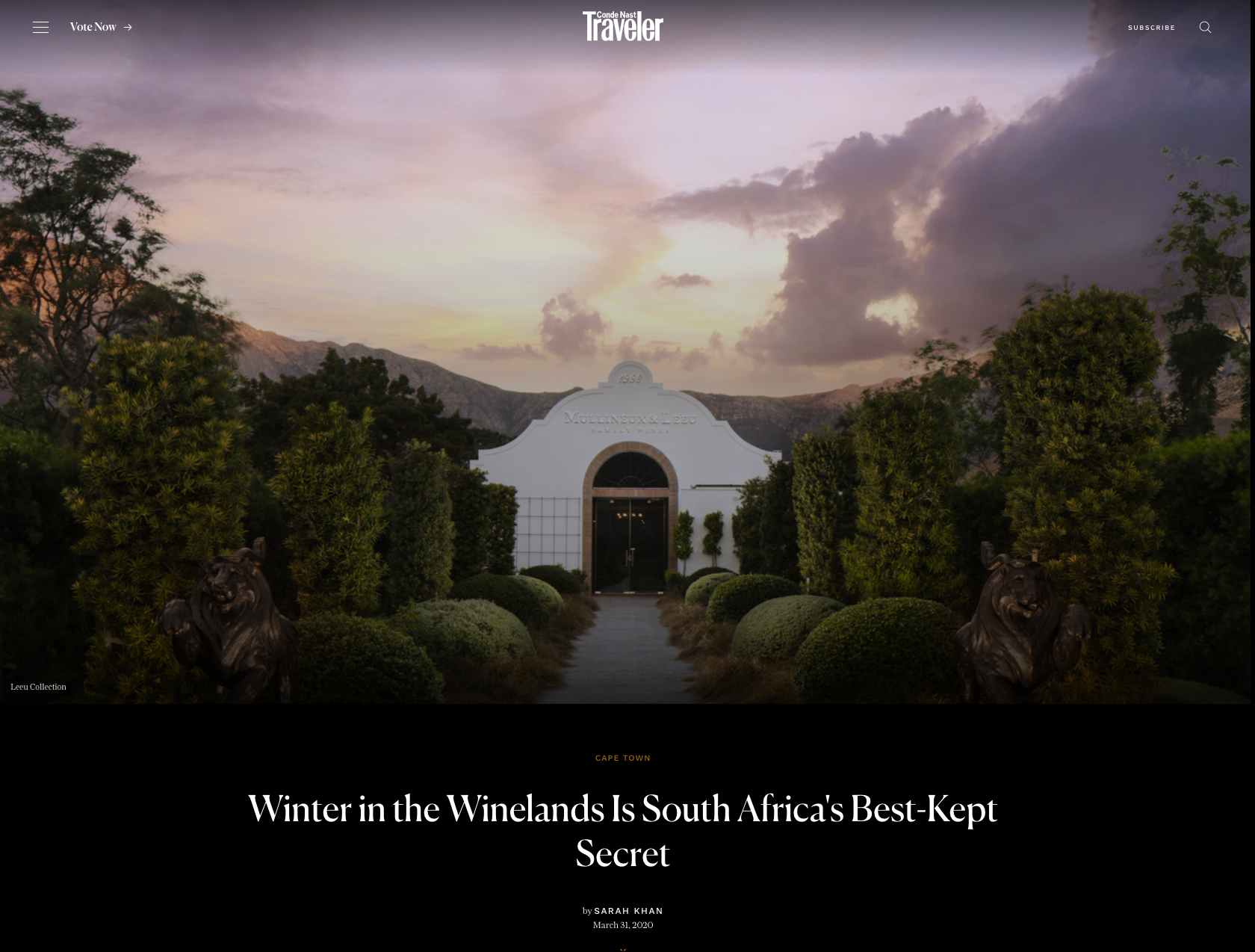 CondÃ© Nast Traveler: Winter in the Winelands is South Africa’s Best-Kept Secret