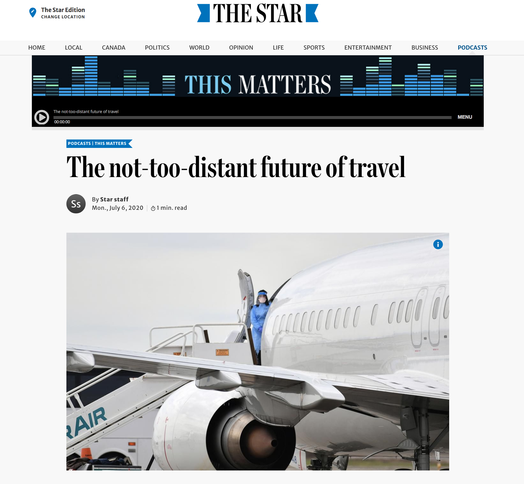 Toronto Star: This Matters podcast – The Not-Too-Distant Future of Travel