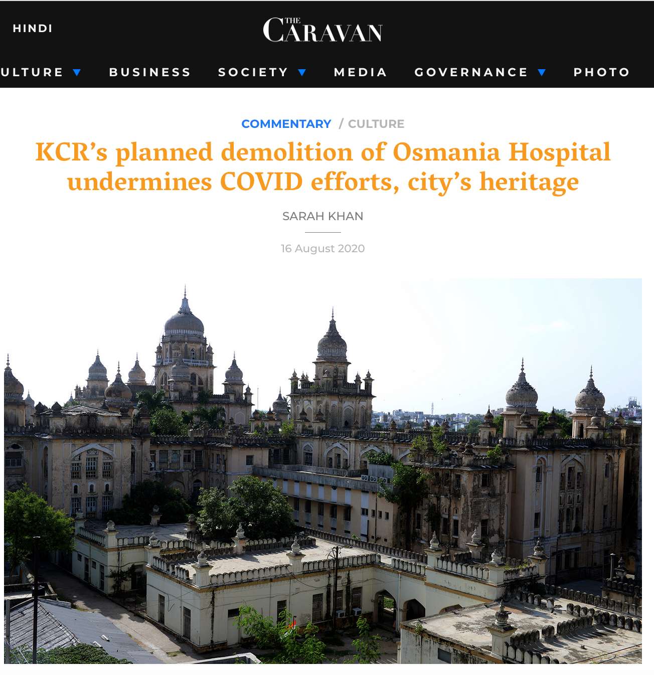 The Caravan: KCR’s planned demolition of Osmania hospital undermines COVID efforts, city’s heritage