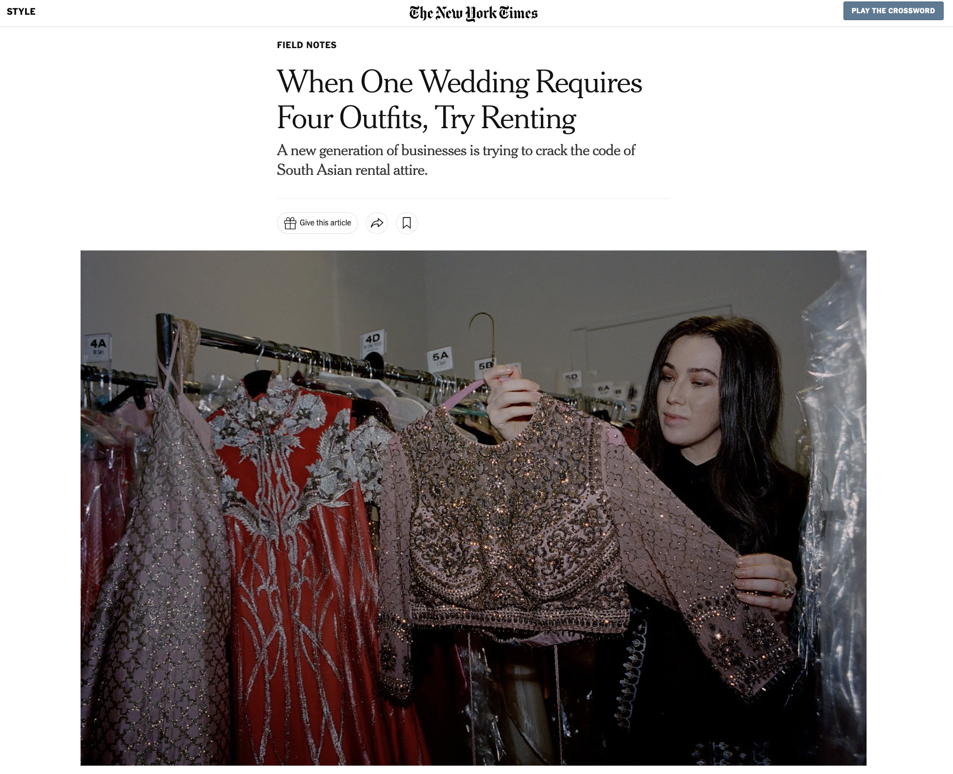 New York Times: When One Wedding Requires Four Outfits, Try Renting