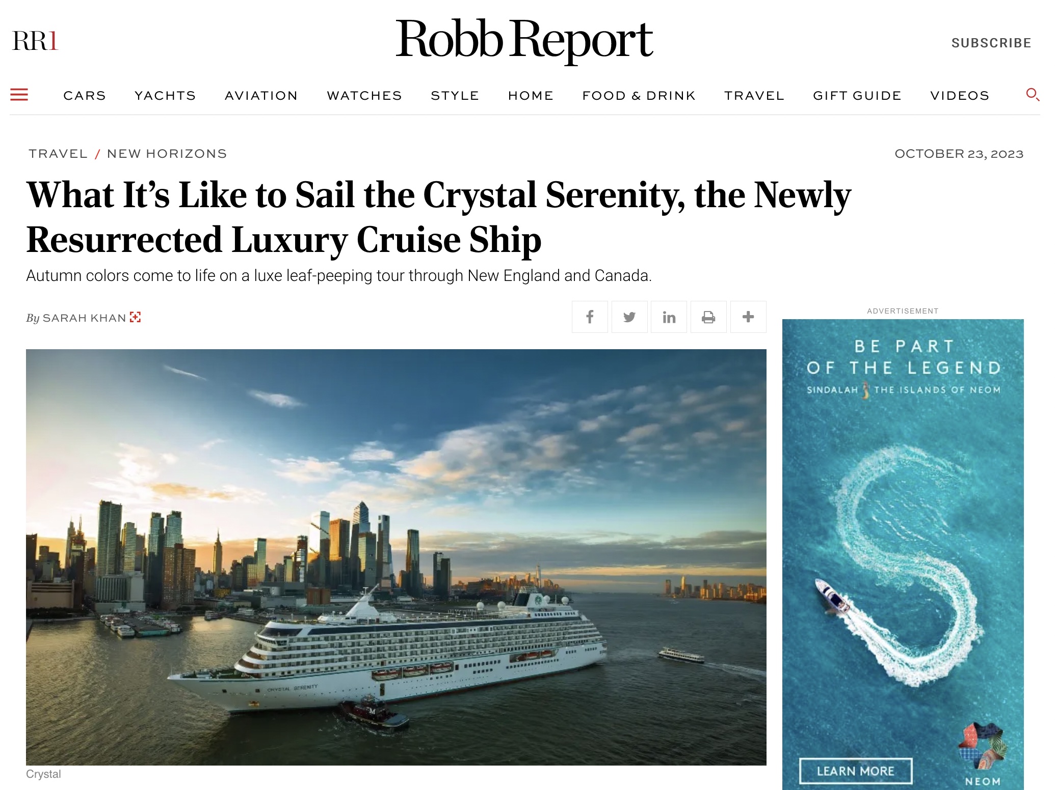 Robb Report: What It’s Like to Sail the Crystal Serenity