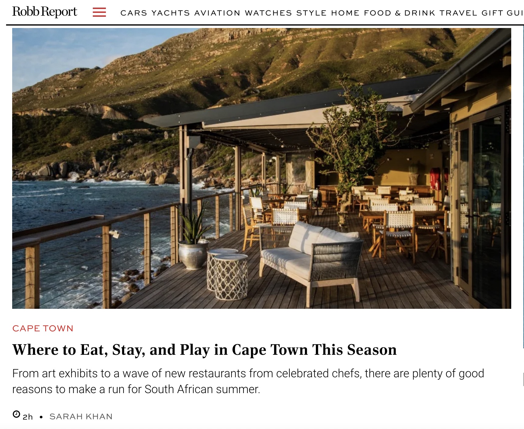 Robb Report: Where to Eat, Stay, and Play in Cape Town This Season