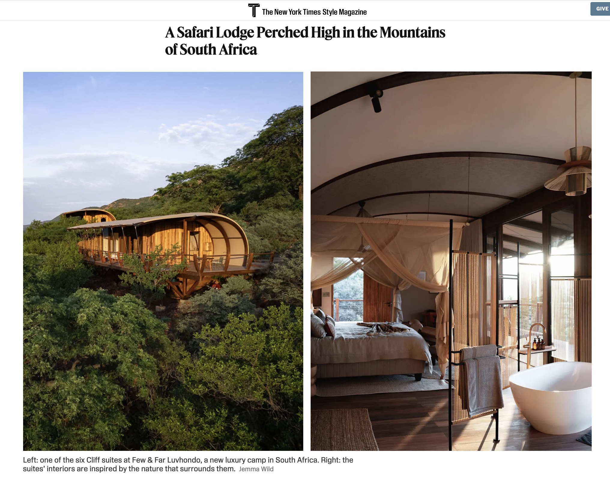 New York Times T Magazine: A Safari Lodge Perched High in the Mountains of South Africa