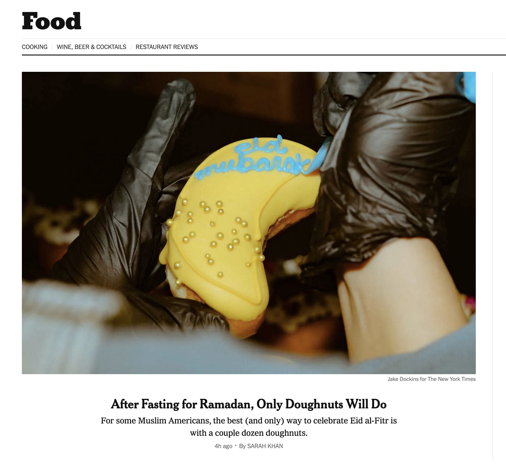 New York Times: After Fasting for Ramadan, Only Doughnuts Will Do